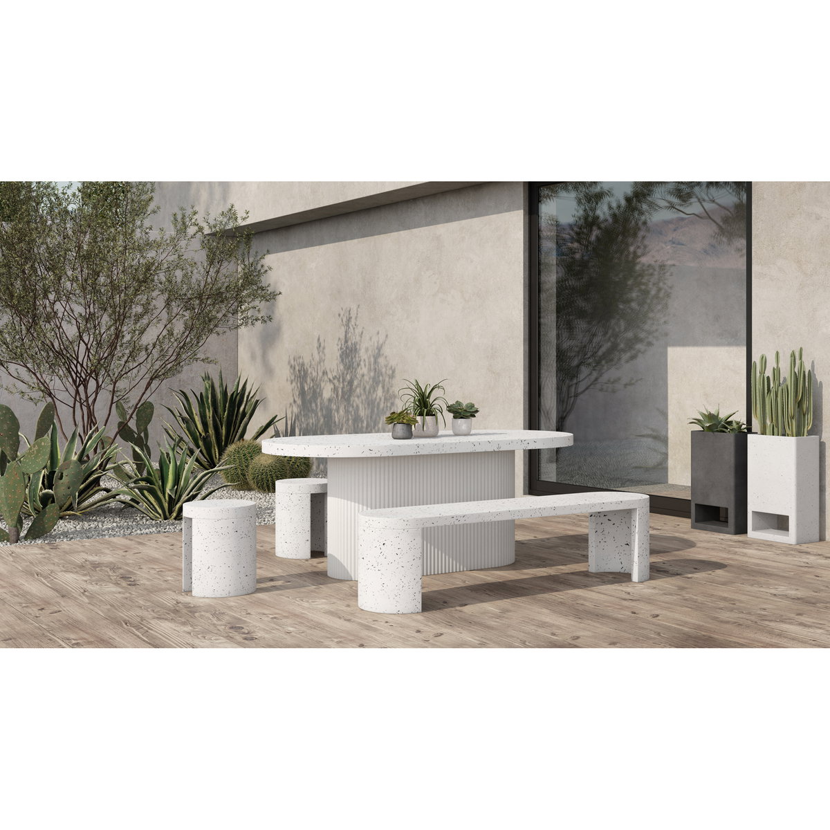 Lyon Outdoor Dining Table White Terrazzo, Outdoor Table by Moe's Home, 6'6.7" width x 2'5.9" height x 2'11.4" depth View 9