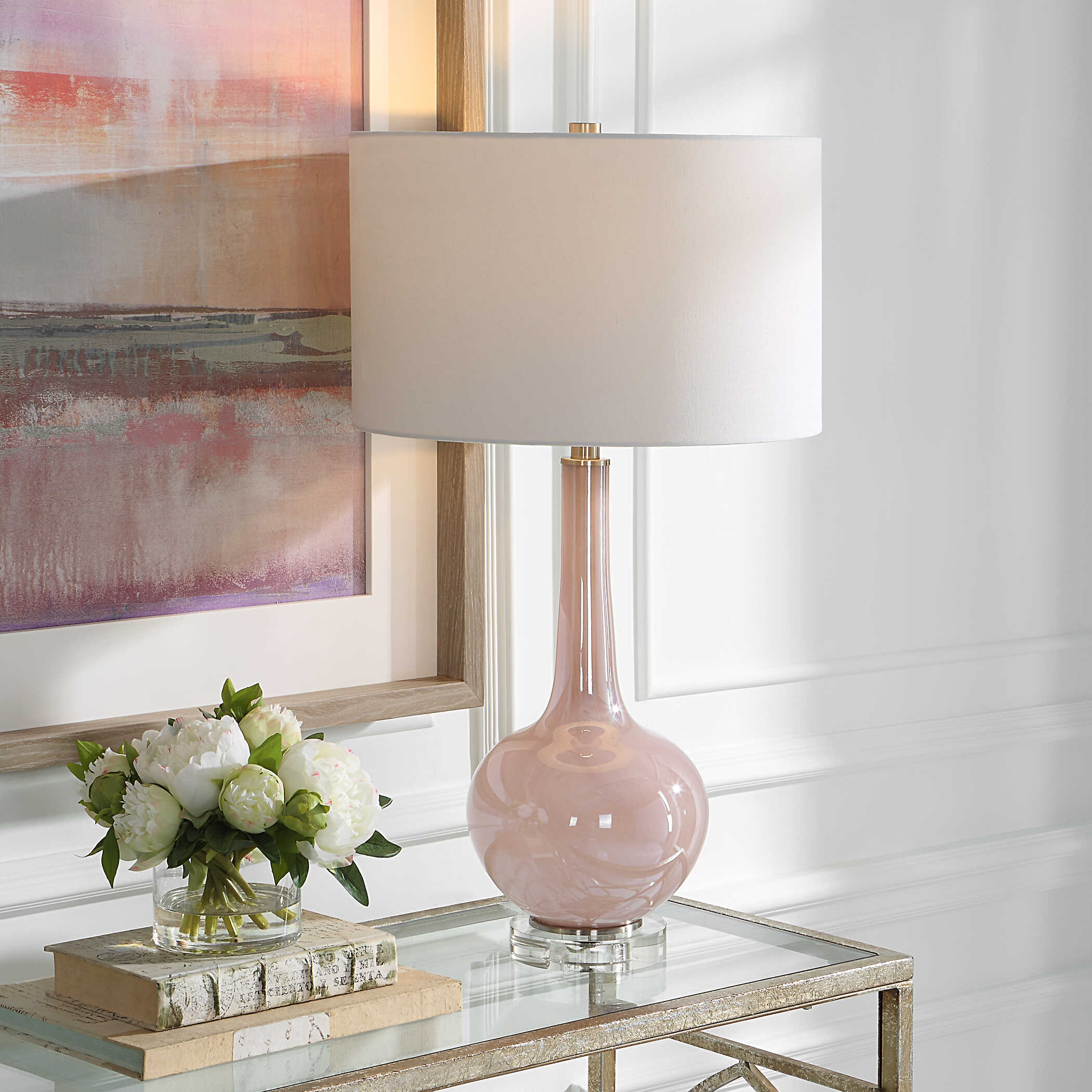 Rosa Pink Glass Table Lamp, by Uttermost, 16" width x 29" height x 16" depth View 2