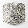 Ekiya   Black/White Yarn and Wool Patterened Pouf, Ottoman by Mercana, 16" length x 16" width x 16" height thumbnail 5