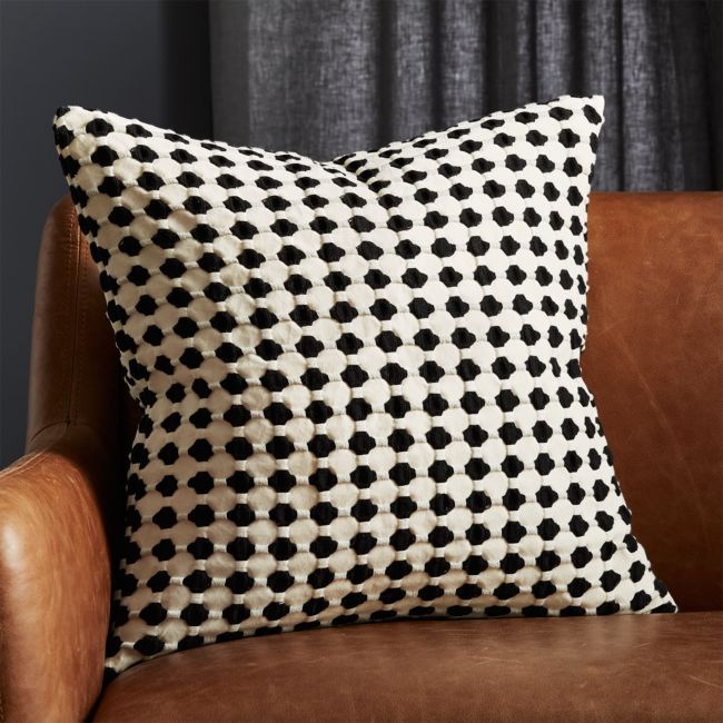 Online Designer Combined Living/Dining 20" Estela Black and White Organic Cotton Throw Pillow with Feather-Down Insert