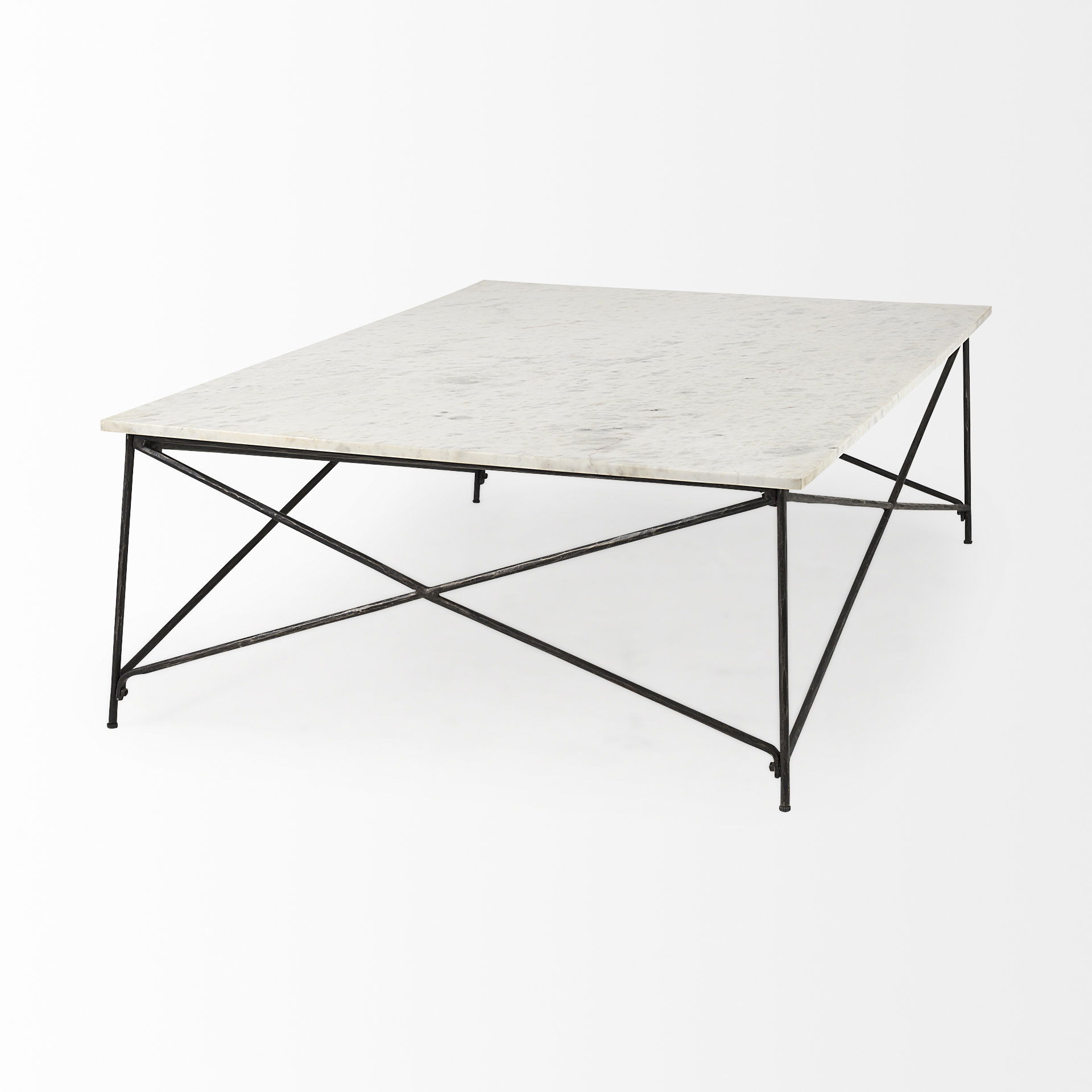 Lorlei I 53.0 X 35.0 X 15.5 White Marble Top with X-Shaped Gray Iron Base Coffee Table, by Mercana, 53" length x 35" width x 15.5" height View 5