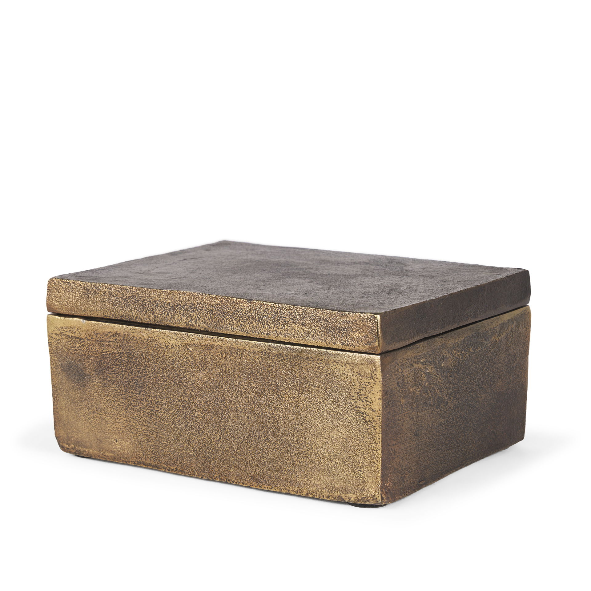 Porschia Large Antiqued Gold Metal Decorative Box, Boxe by Mercana, 9.84" length x 7.87" width x 4.72" height View 1