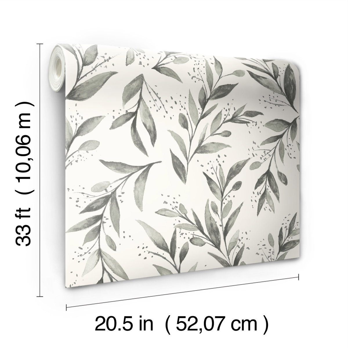Olive Branch Charcoal Wallpaper, by York Wall, 33' length x 1'8.5" width x 0.02" depth View 6