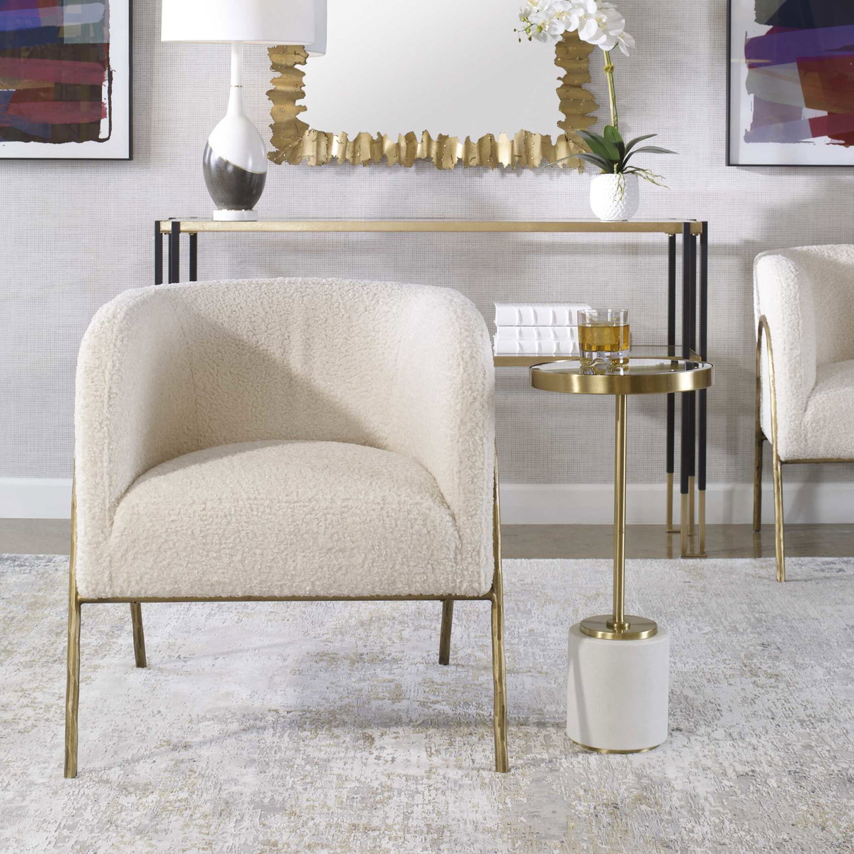 Jacobsen Off White Shearling Accent Chair, by Uttermost, 27" width x 29" height x 27" depth View 4