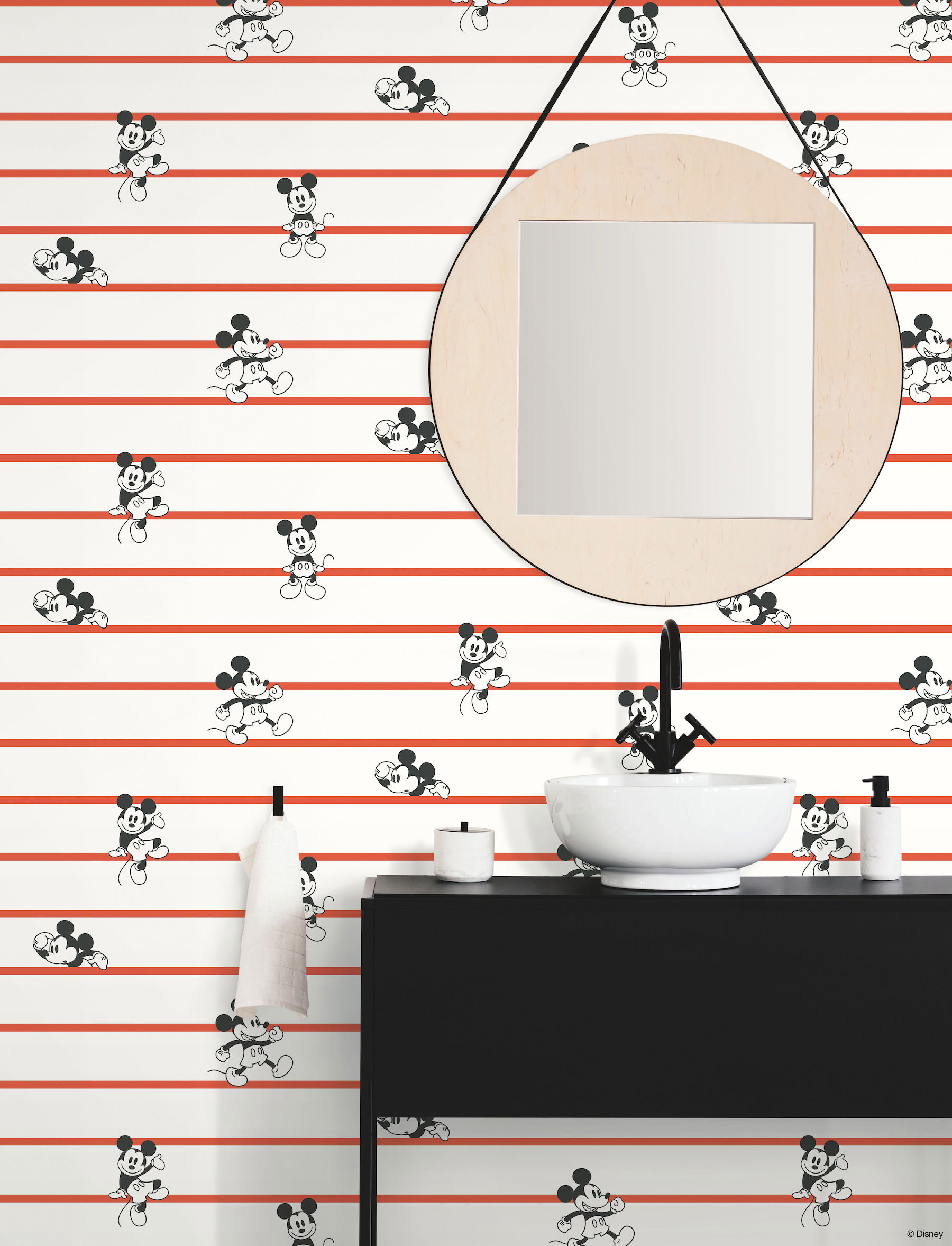 Disney Mickey Mouse Stripe Red Wallpaper large image 