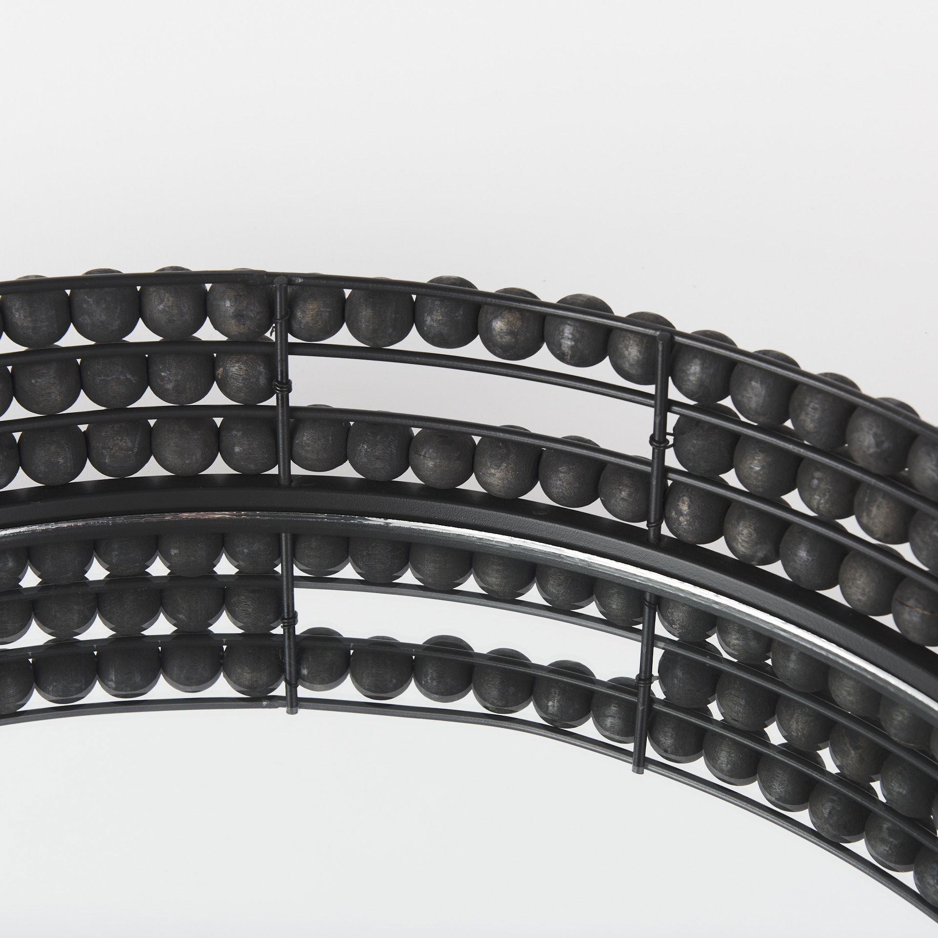 Decatur II 21L x 21W Black Wooden Bead Mirrored Bottom Round Tray large image 