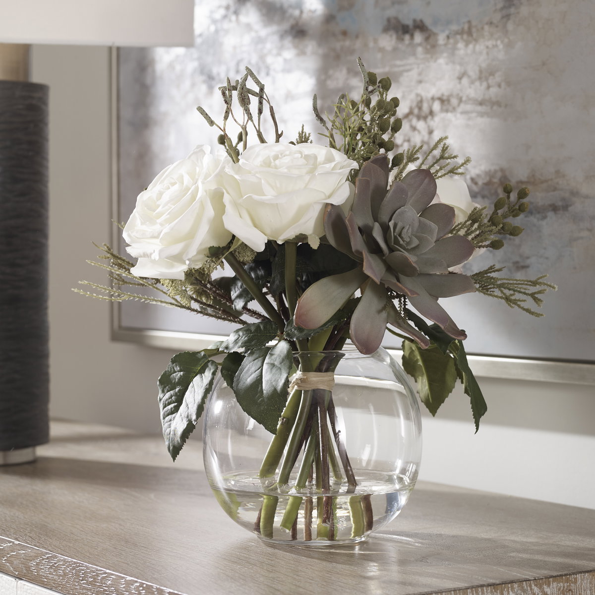 Belmonte Floral Bouquet & Vase, Artificial Plants & Flower by Uttermost, 14" width x 13" height x 12" depth View 2