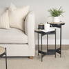 Wade Travertine Marble with Matte Black Metal End Tables, Side & End Table by Mercana, 26" length x 14" width x 24" height thumbnail 2