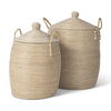 Kairi Set of 2 Seagrass Floor Baskets with Lids and Handles, Bins & Basket by Mercana, 20.87" length x 20.87" width x 29.92" height thumbnail 1
