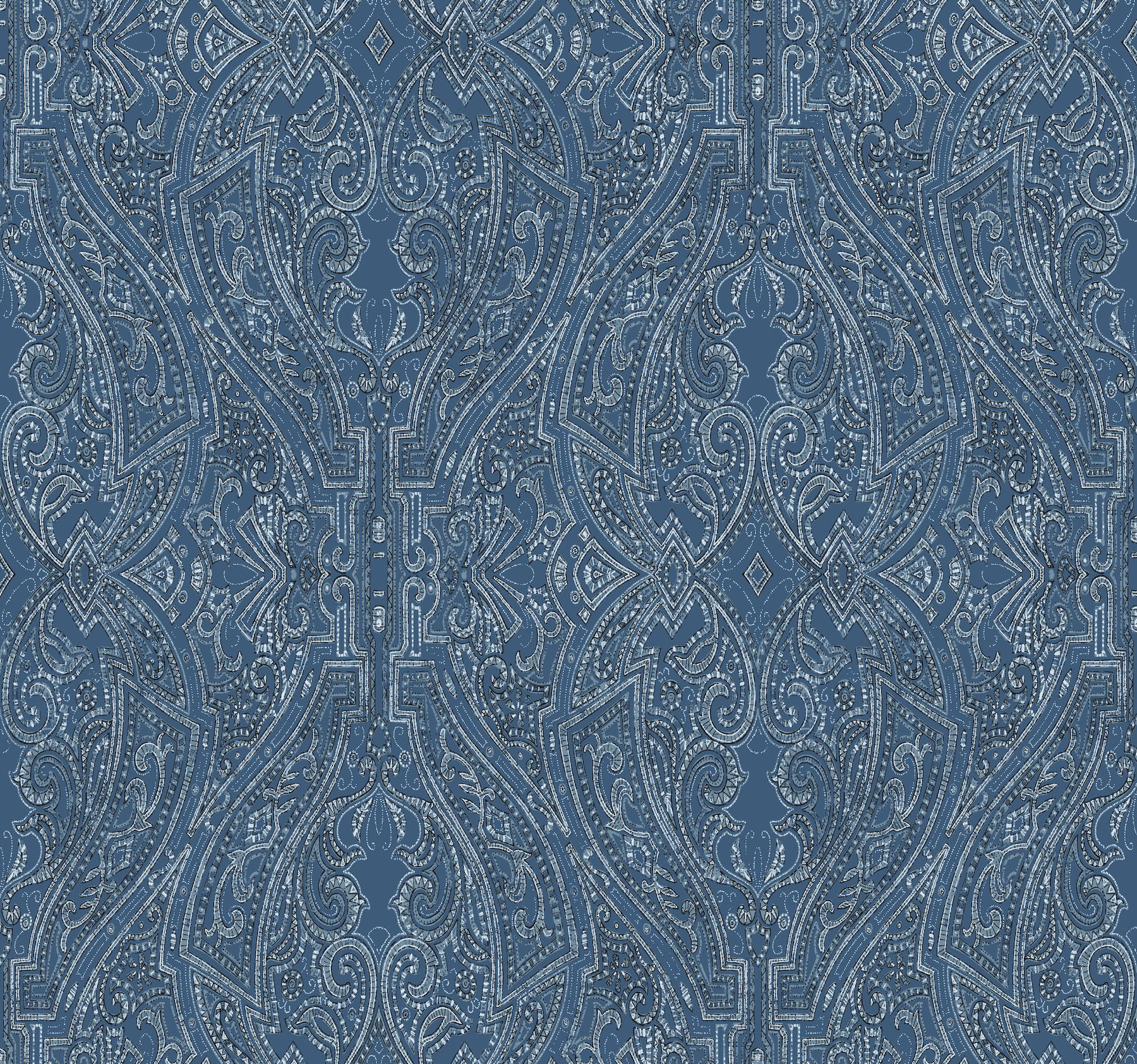 Ascot Damask Blue Wallpaper, by York Wall, 27' length x 2'3" width x 0.02" depth View 1