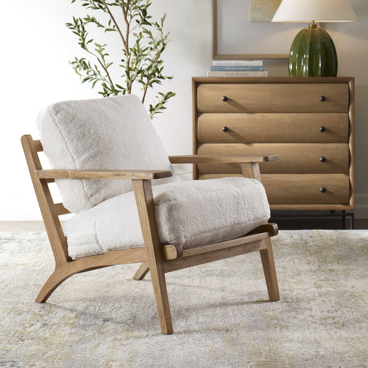 Laid Back Sheepskin Accent Chair, by Uttermost, 29.6" width x 27.25" height x 34.25" depth View 4