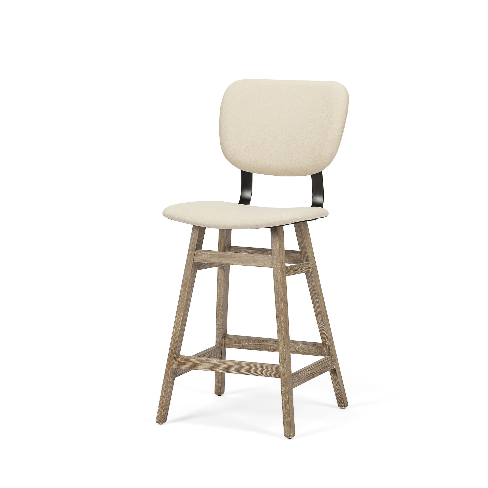 Haden 26.5' Seat Height Cream Upholstered Seat Brown Wood Frame Stool large image 
