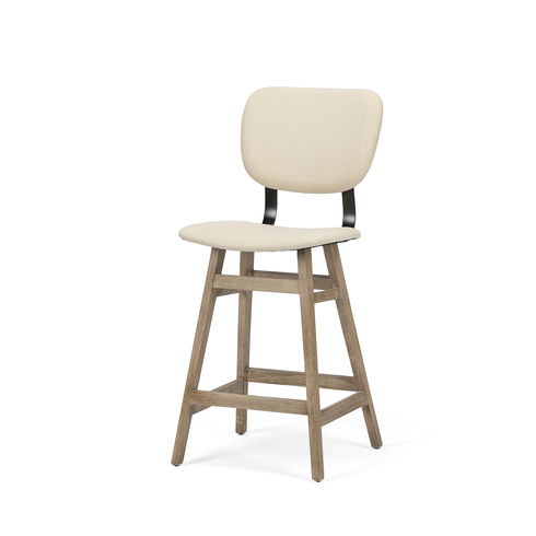 Haden 26.5" Seat Height Cream Upholstered Seat Brown Wood Frame Stool