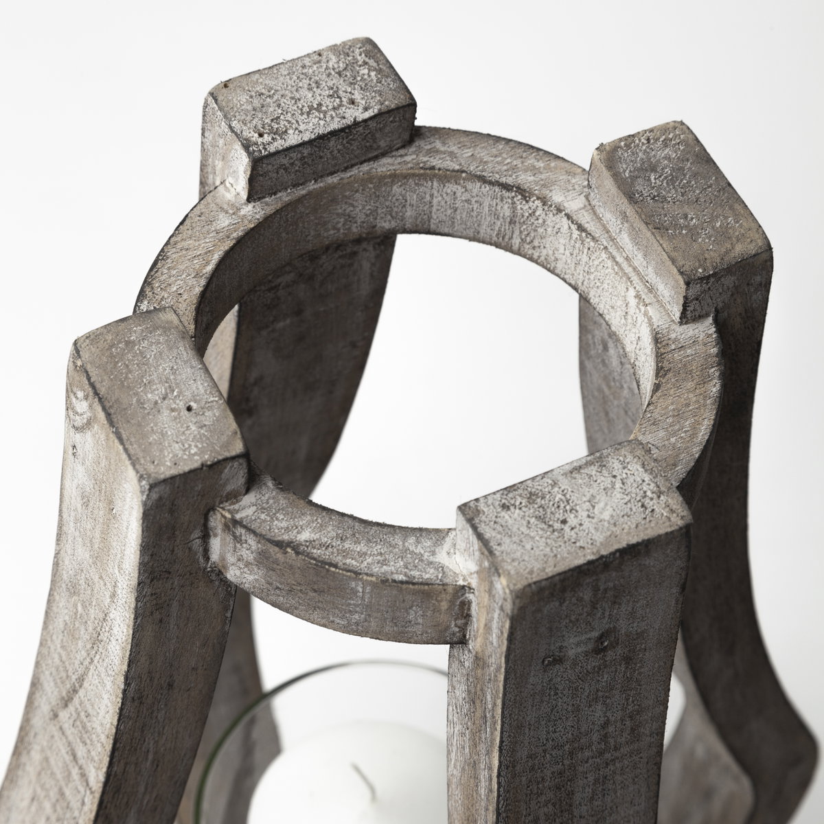 Brillion Small Rustic Wood Metal Table Candle Holder, Candles & Candle Holder by Mercana, 7.5" length x 7.28" width x 16.93" height View 7