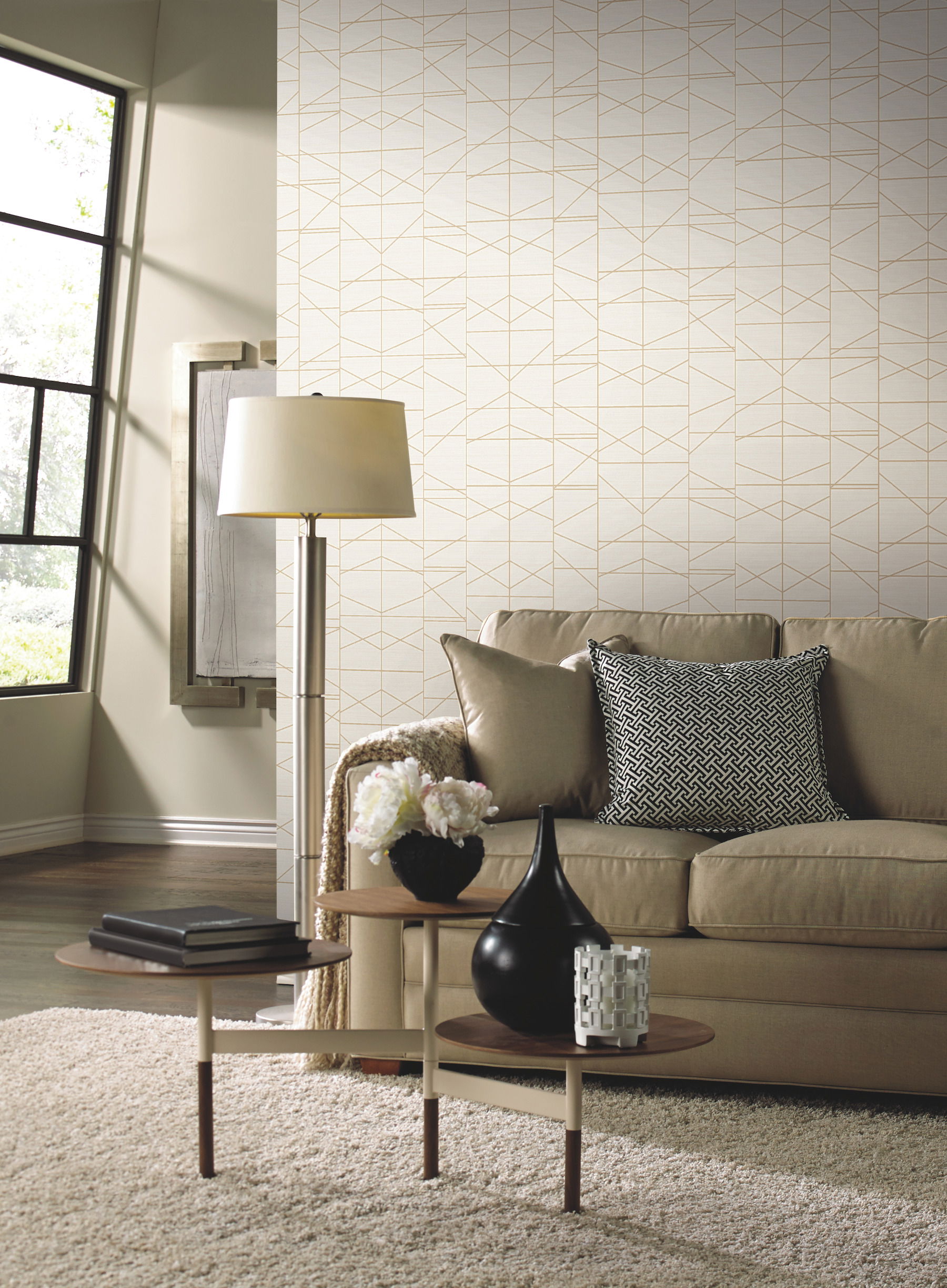 Modern Perspective Gold Wallpaper, by York Wall, 27' length x 2'3" width x 0.02" depth View 3