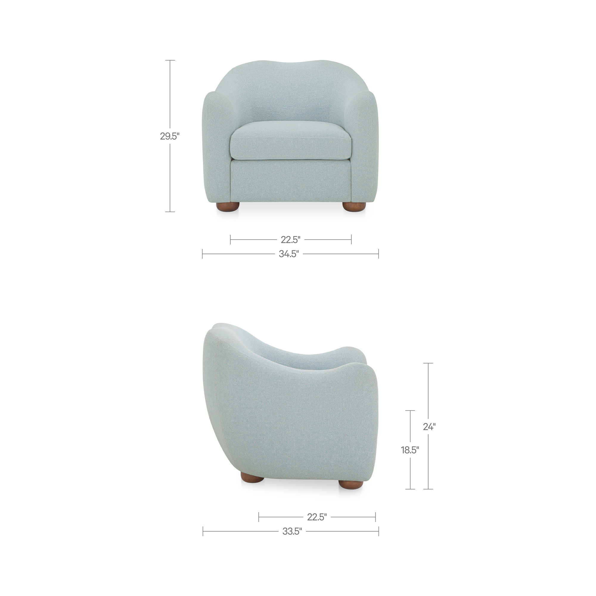Bria Accent Chair Light Blue, by Moe's Home, 34.6" width x 29.6" height x 33.5" depth View 7