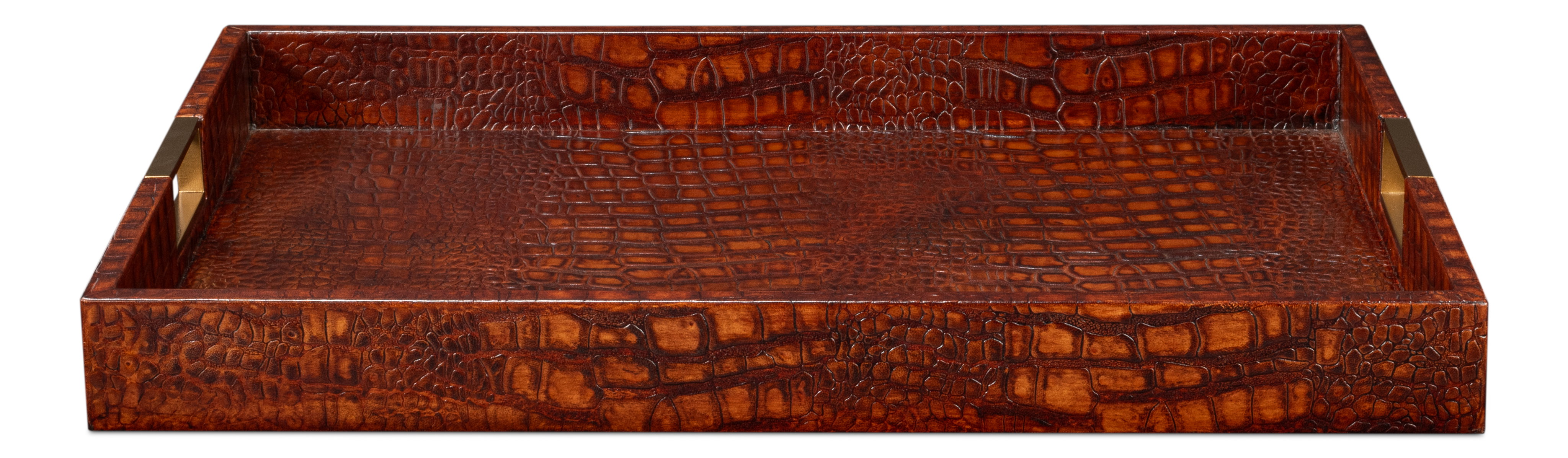 Norton Leather Tray, Croco Leather, Tan, Decor by Sarreid, 24" length x 18" width x 2.5" height View 2