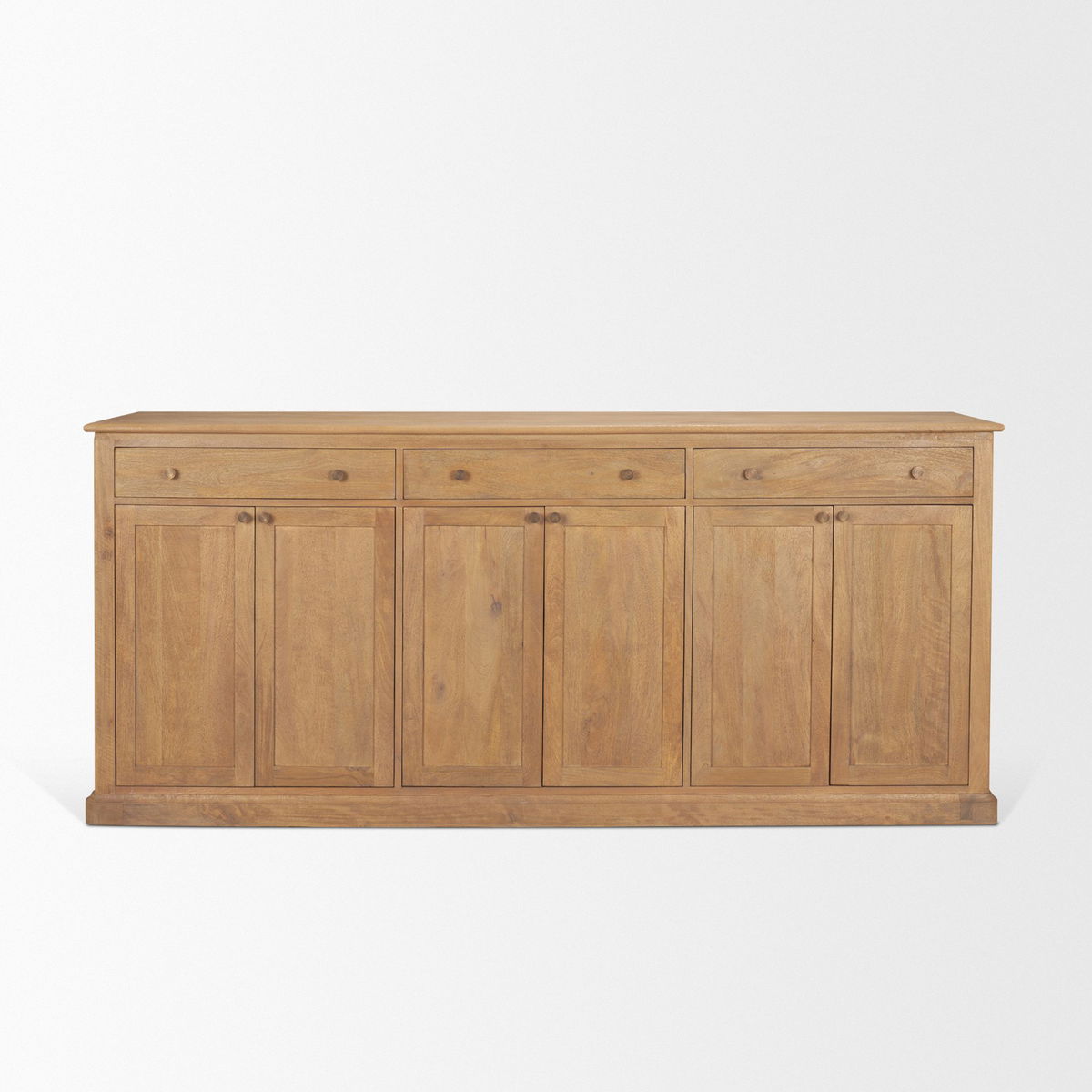 Baron Light Brown Solid Wood with Antiqued Brass Knobs 3-Drawer 6-Door Sideboard, Sideboards & Buffet by Mercana, 81.75" length x 19" width x 36" height View 4
