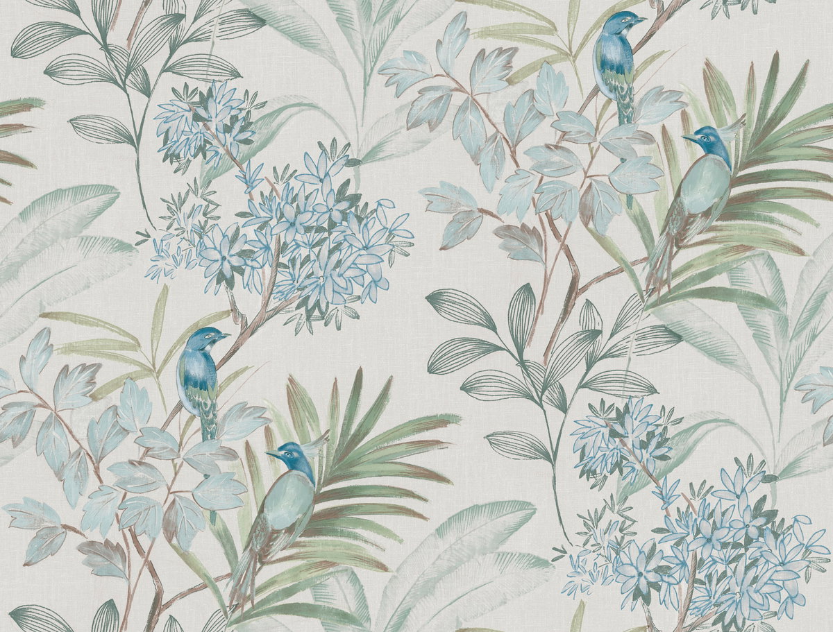 Handpainted Songbird Turquiose Wallpaper, by York Wall, 27' length x 2'3" width x 0.02" depth