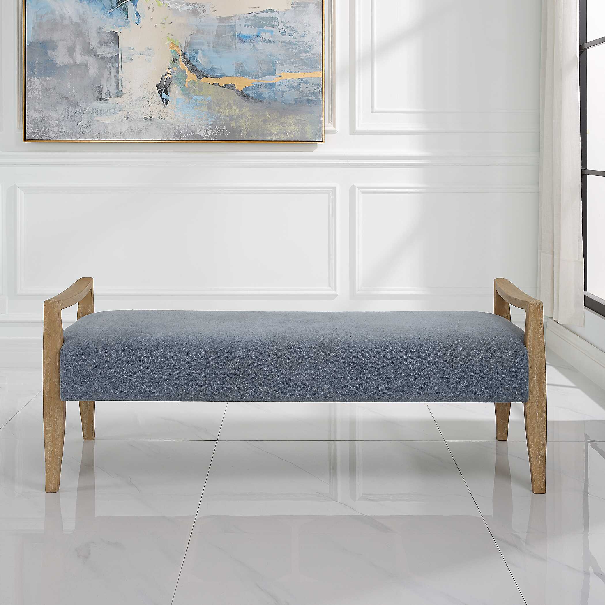 Daylight Sky Blue Bench, Furniture by Uttermost, 59.25" width x 23" height x 21.5" depth View 4