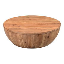 Online Designer Other Curved Drum 35.5"" Round Storage Coffee Table, Natural