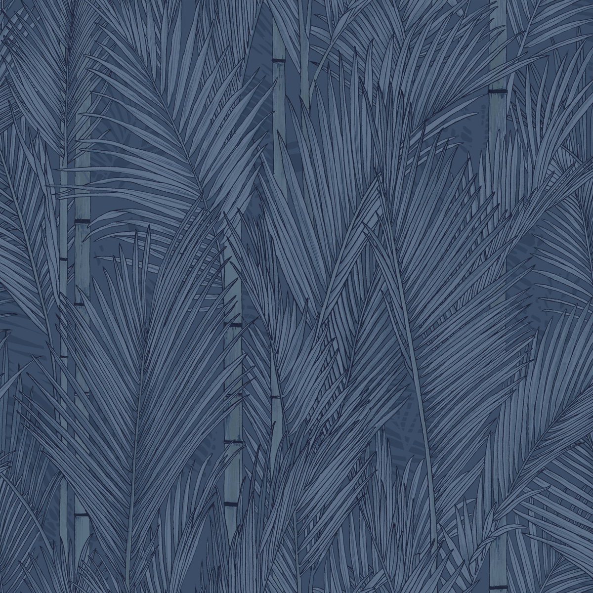 Swaying Fronds Navy Peel & Stick Wallpaper, by York Wall, 16'6" length x 1'8.5" width x 0.02" depth