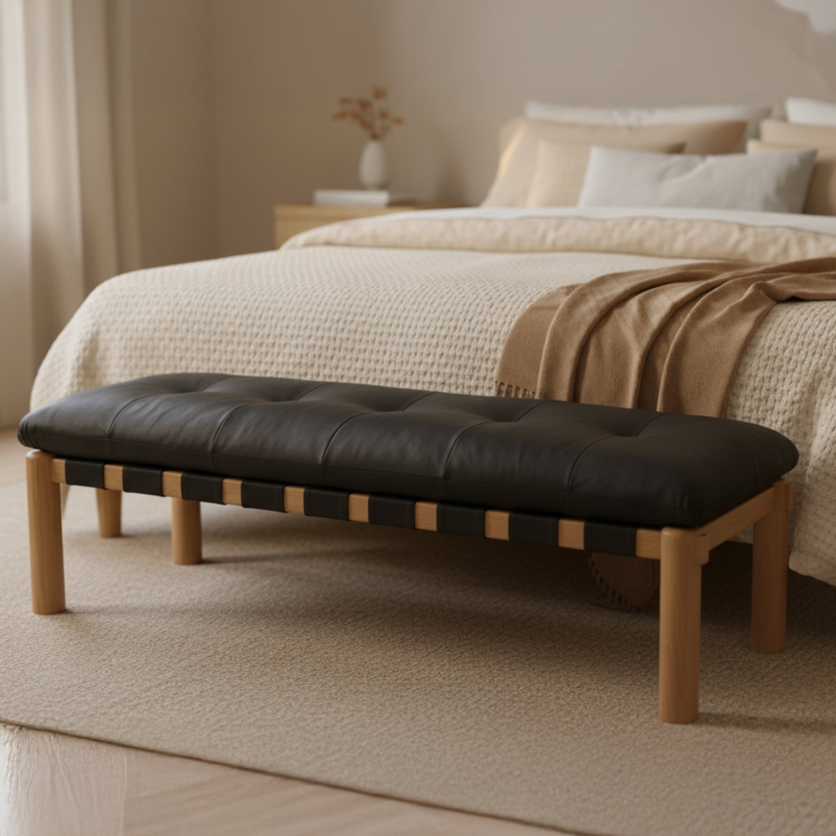 Costello Bench Black, Benche by Moe's Home, 61" width x 18" height x 20" depth View 6