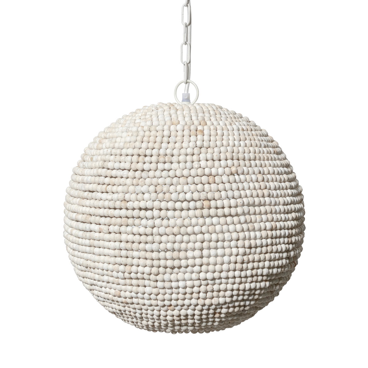 Theta 15.5x14.5 White-Washed Wood Beaded Pendant Light, by Mercana, 15.5" length x 15.5" width x 14.5" height View 1