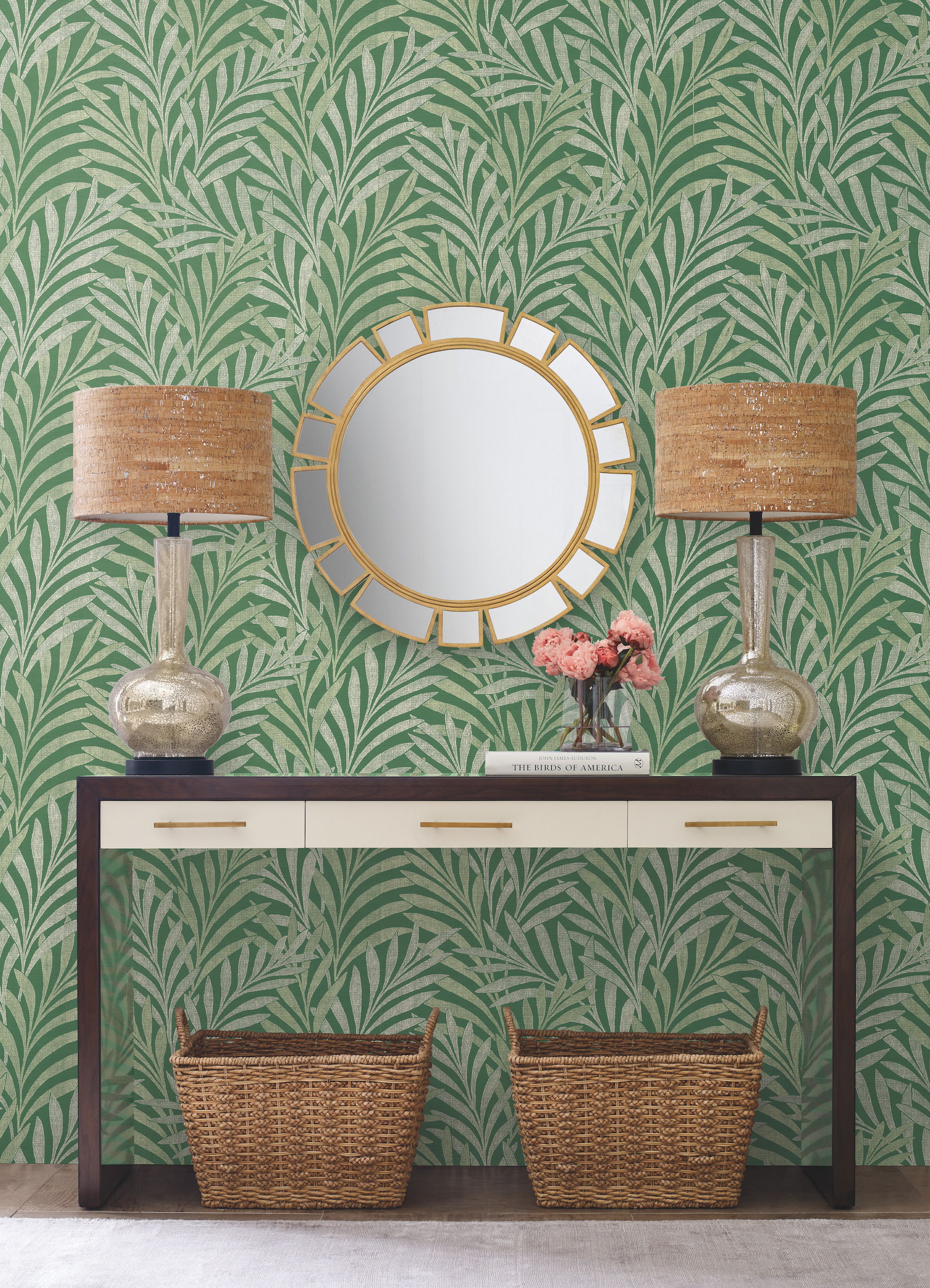 Tea Leaves Stripe Green Wallpaper large image 