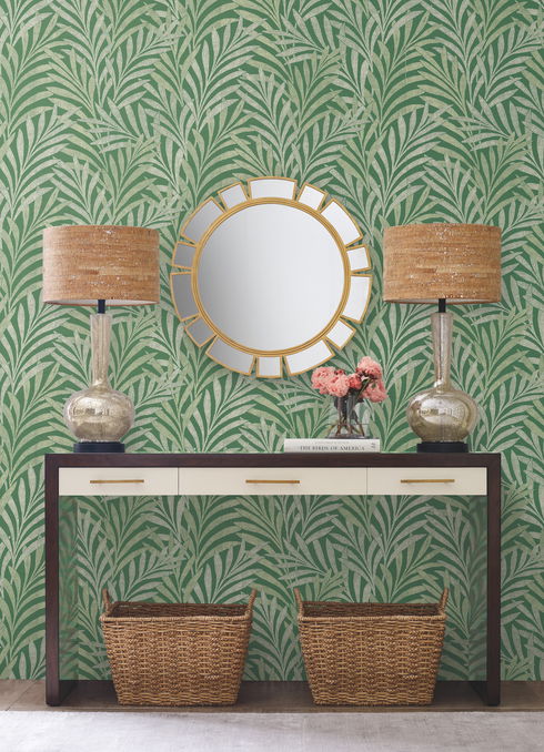 Tea Leaves Stripe Green Wallpaper