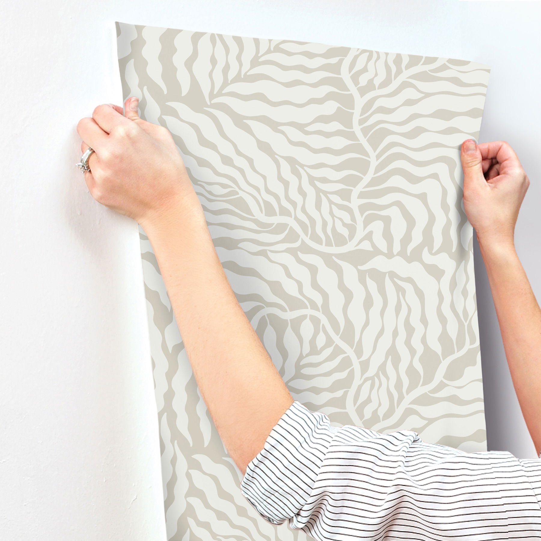 Fern Fronds Taupe & White Wallpaper Fern Fronds Taupe & White Wallpaper large image