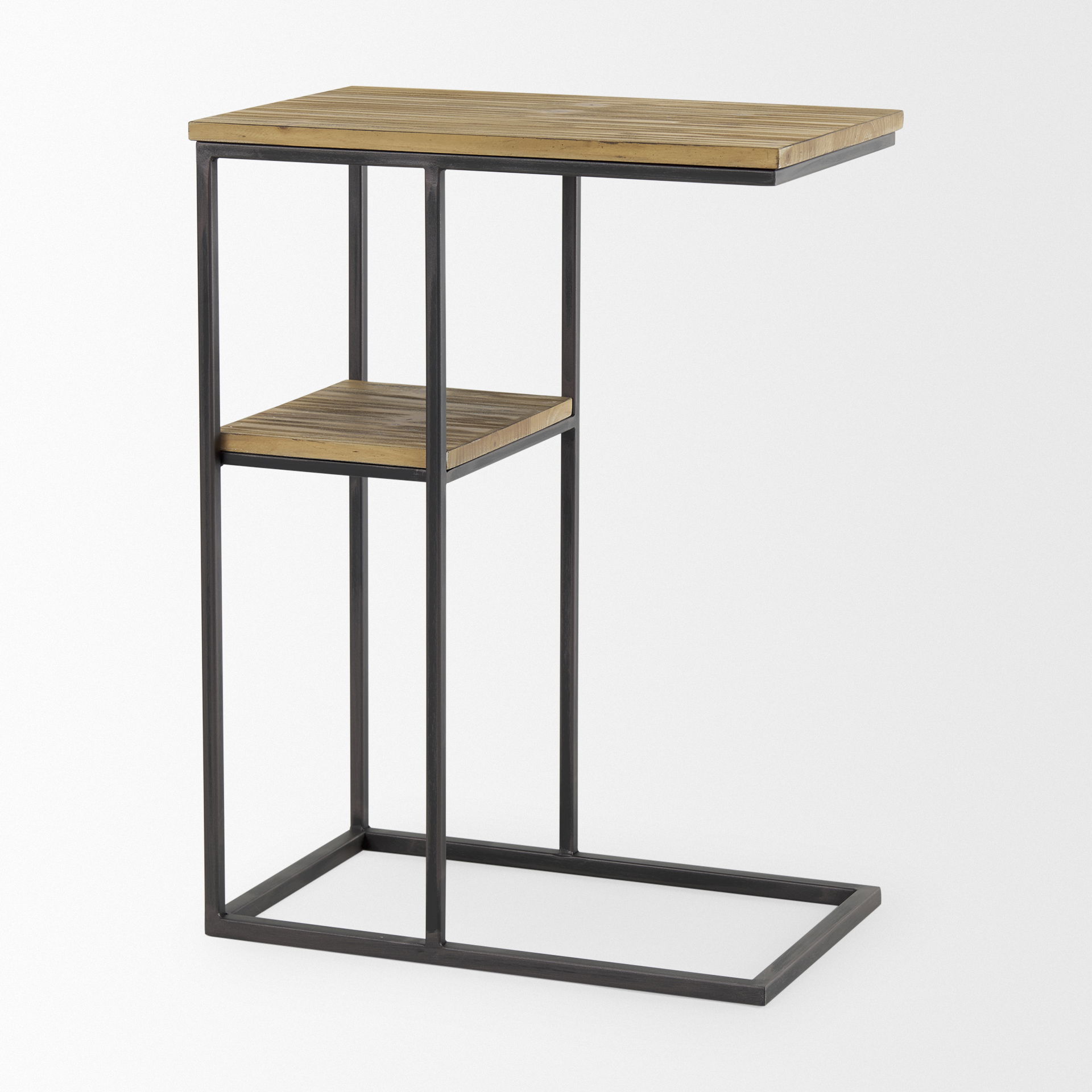 Ronin 25'H Rectangle 2-Tier Wood with Black Metal Accent Table large image 