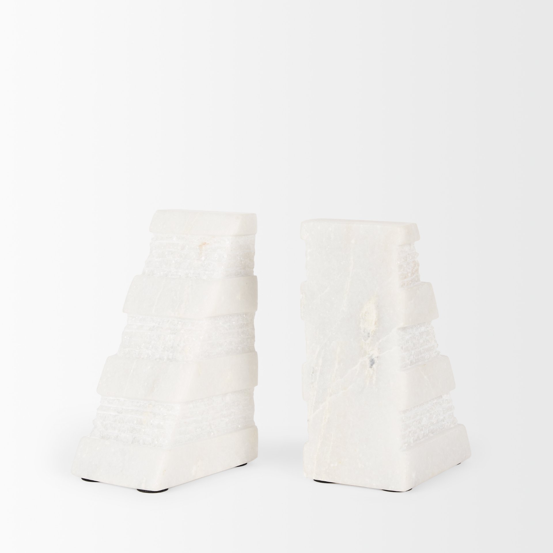 Cavetto White Marble Bookends with rough carving S/2, by Mercana, 4.25" length x 2.5" width x 6" height View 8