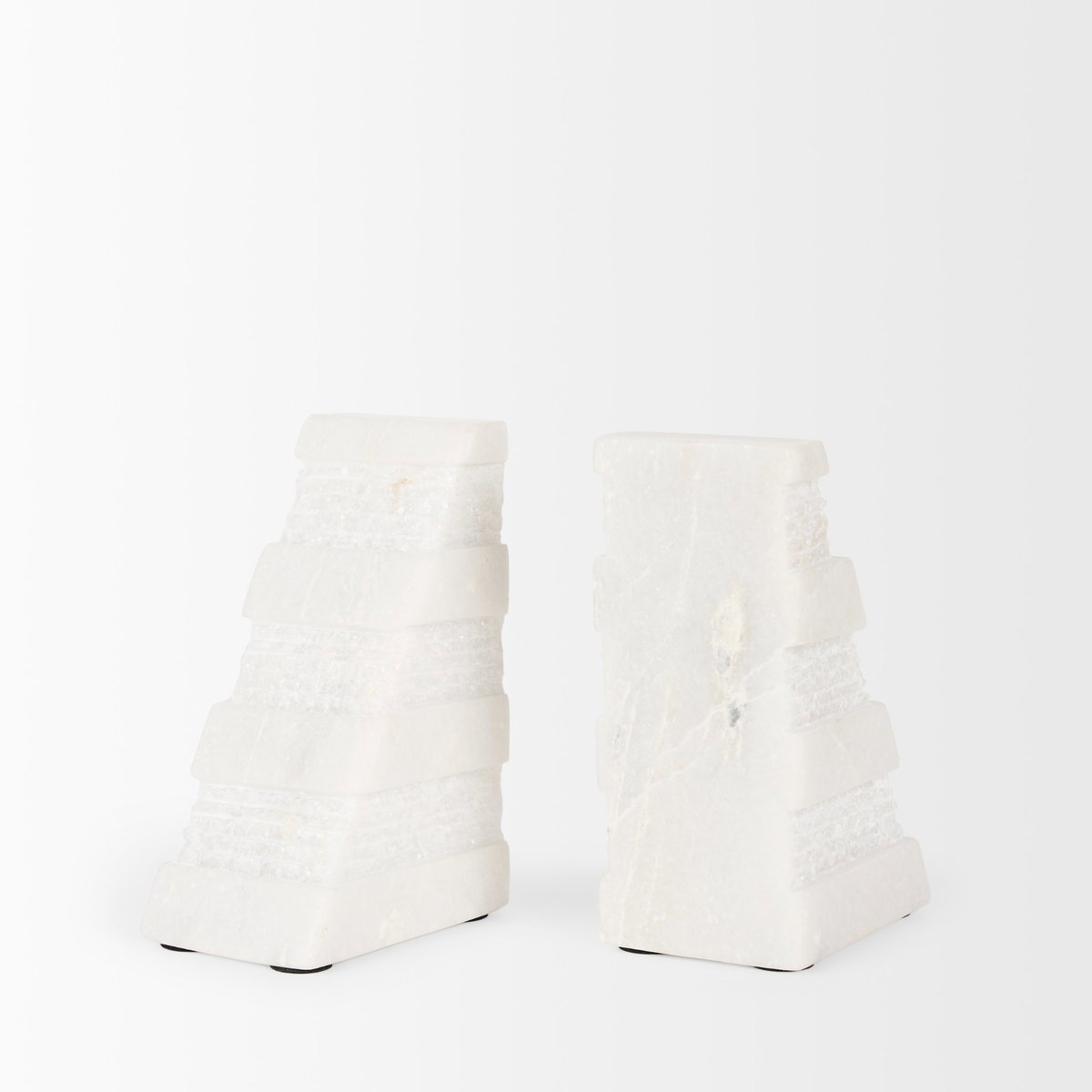 Cavetto White Marble Bookends with rough carving S/2, by Mercana, 4.25" length x 2.5" width x 6" height View 8