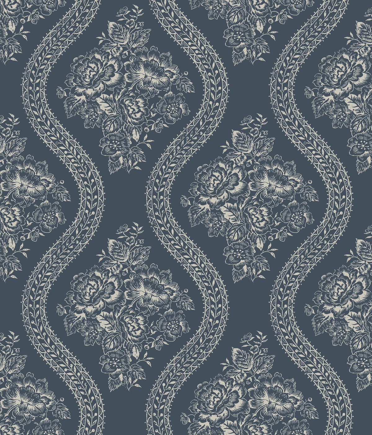 Coverlet Floral Grey & Blue Wallpaper, by York Wall, 33' length x 1'8.5" width x 0.02" depth