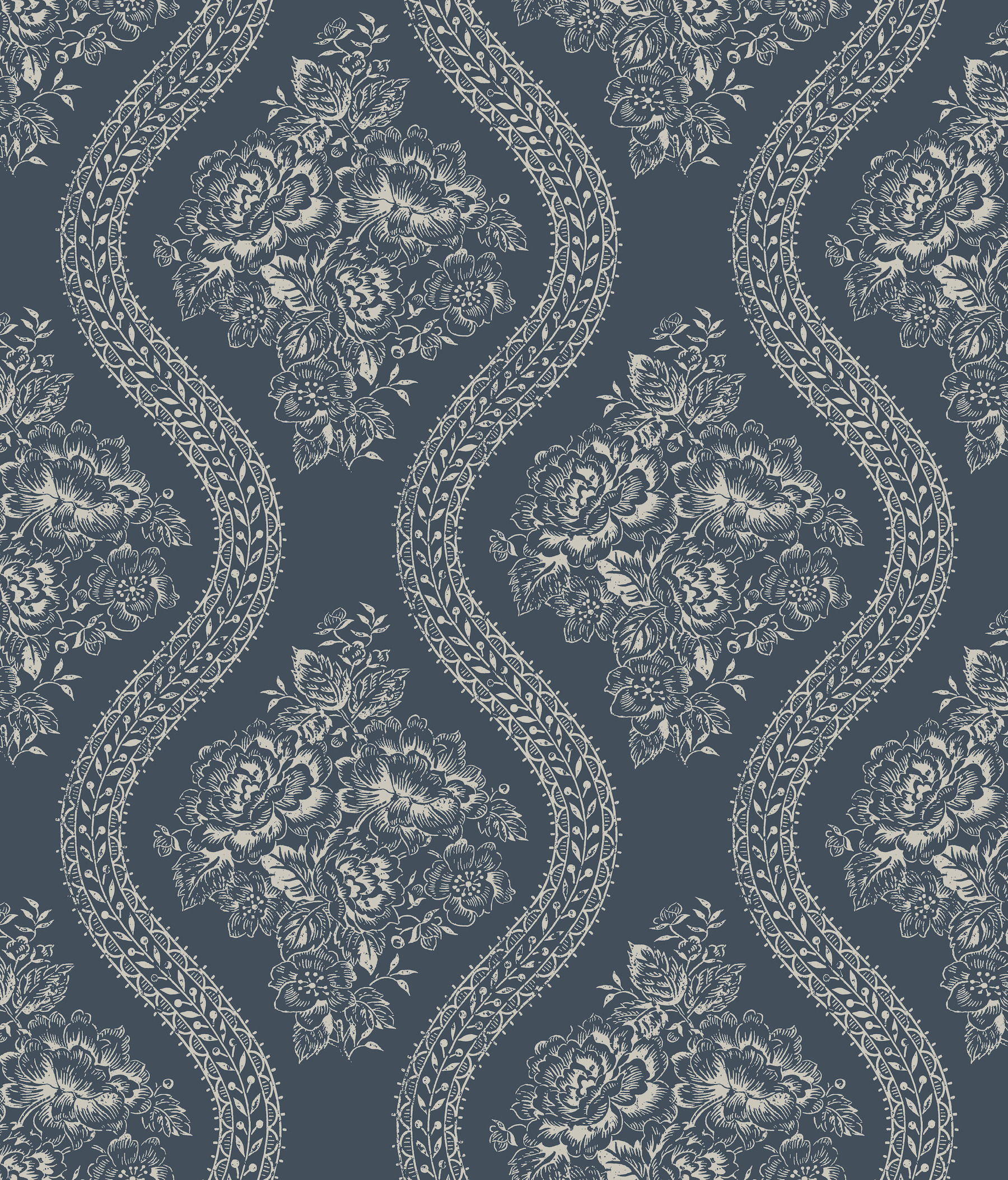 Coverlet Floral Grey & Blue Wallpaper large image 