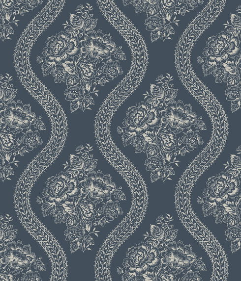 Coverlet Floral Grey & Blue Wallpaper
