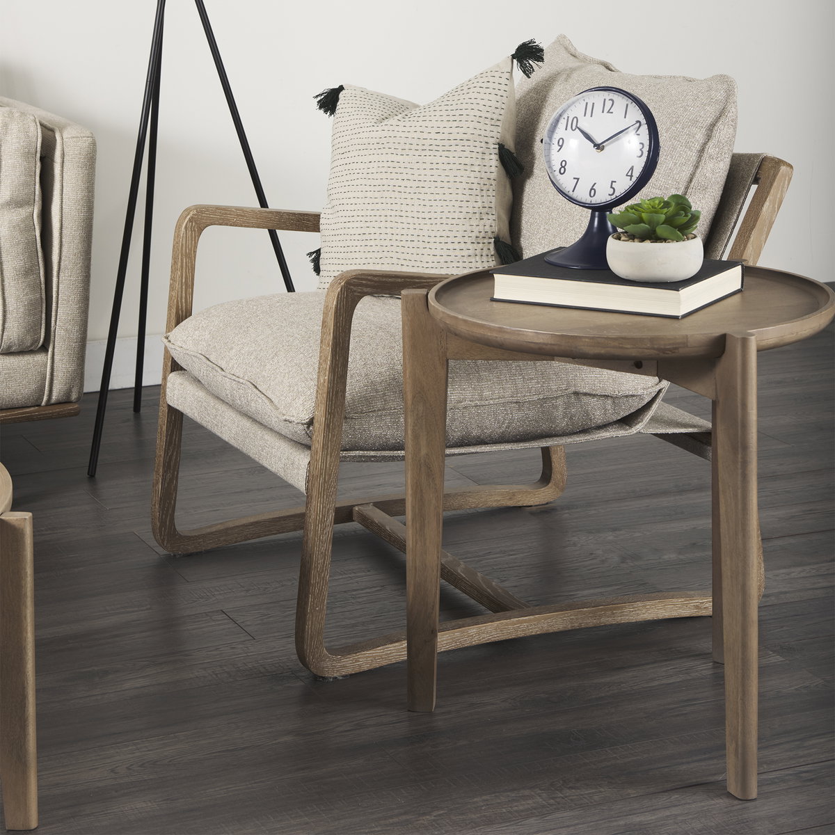 Cleaver I 22 x 24 Round Top Brown Solid Wood Accent Table, Side & End Table by Mercana, 23.5" length x 23.5" width x 24" height View 3