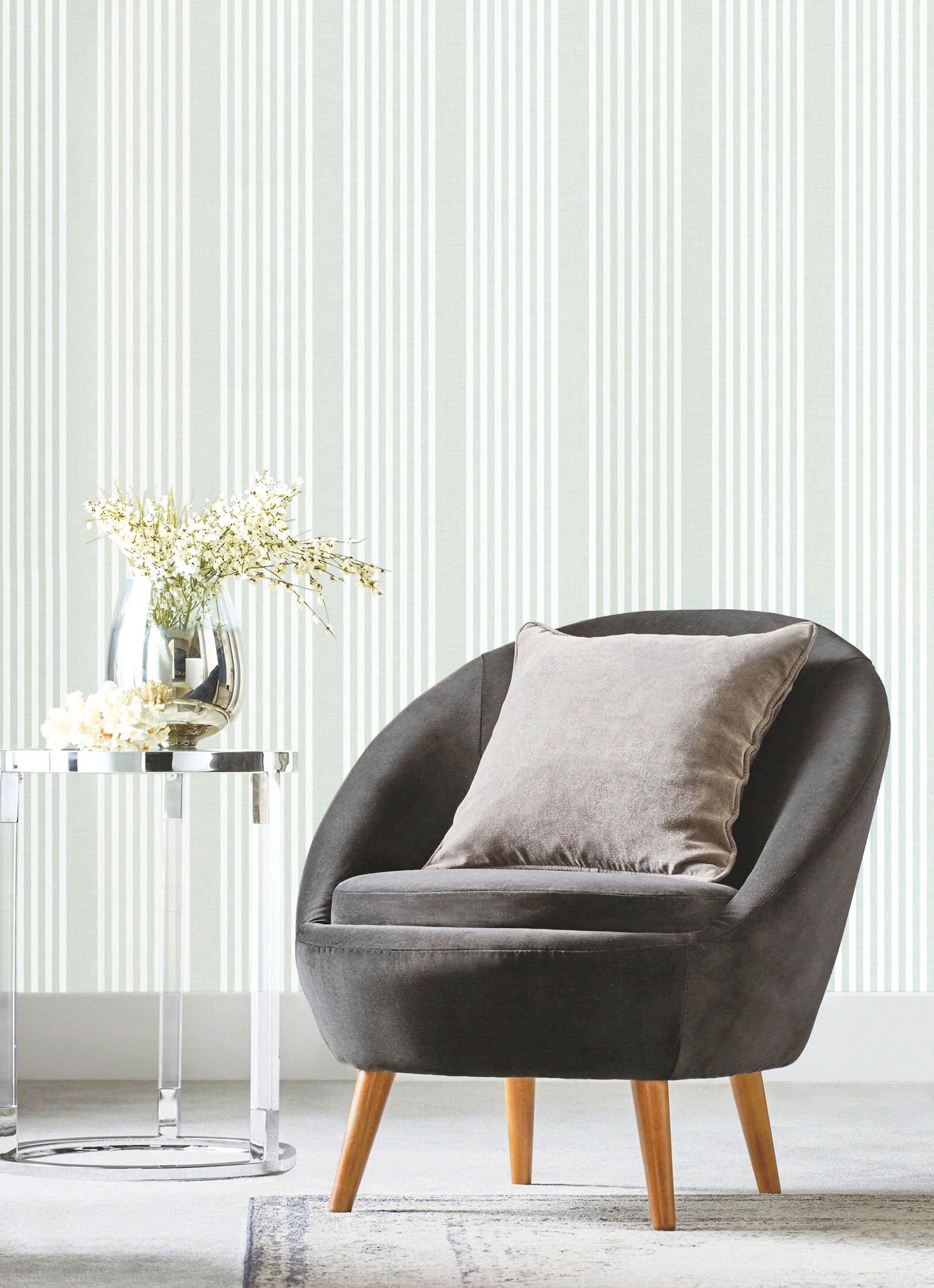 Green French Linen Stripe Wallpaper large image 