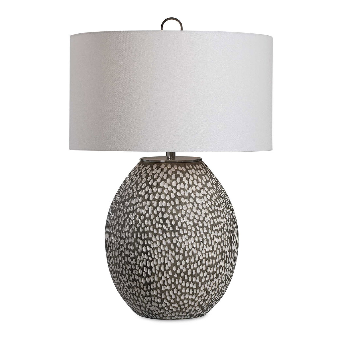 Cyprien Gray White Table Lamp, by Uttermost, 1'6" width x 2'4.25" height x 1'6" depth View 1