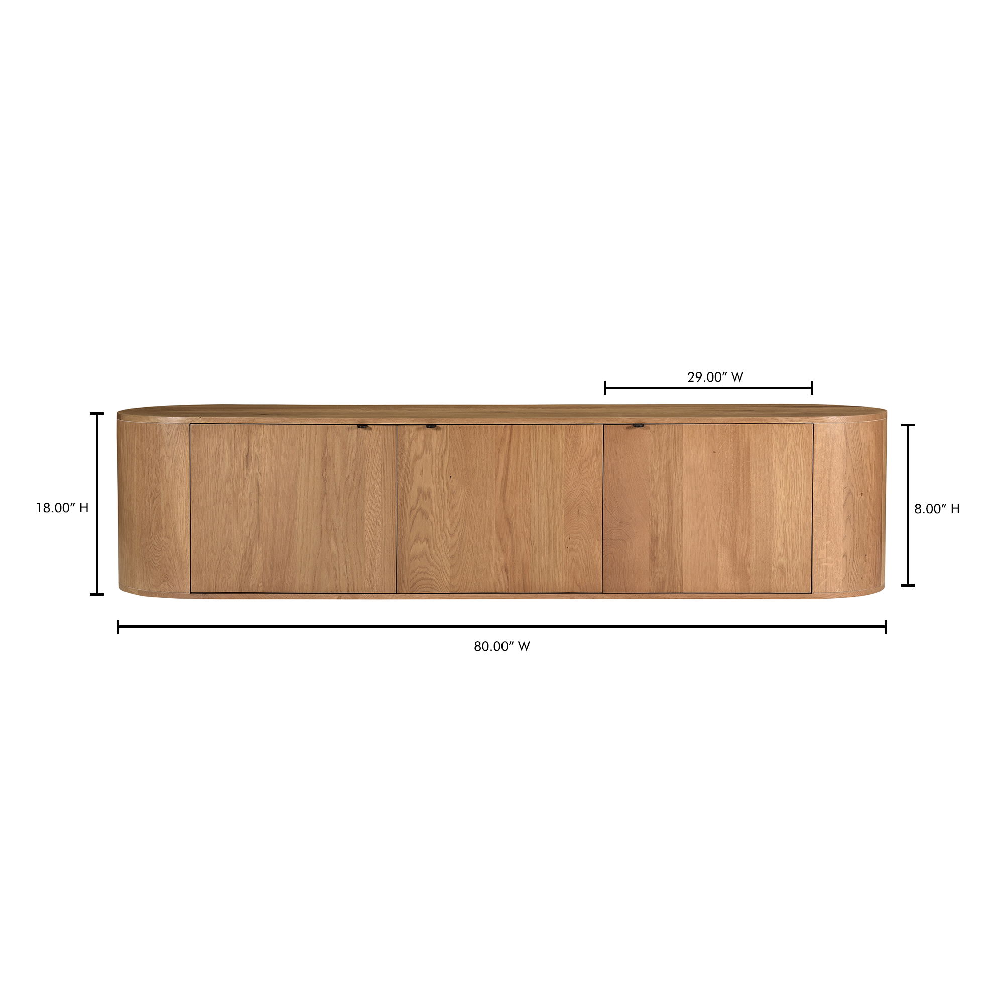 Theo Media Bench Natural, Media Console by Moe's Home, 80" width x 18" height x 18" depth View 12