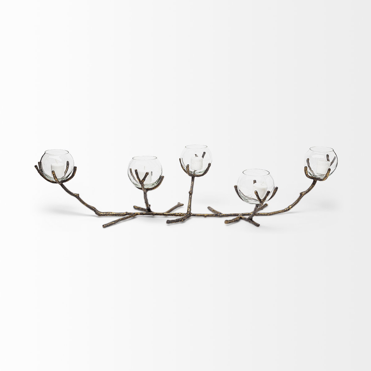 Vine II Distressed Gold Metal Creeper Five Candle Table Candle Holder, Candles & Candle Holder by Mercana, 30" length x 12" width x 9" height View 2