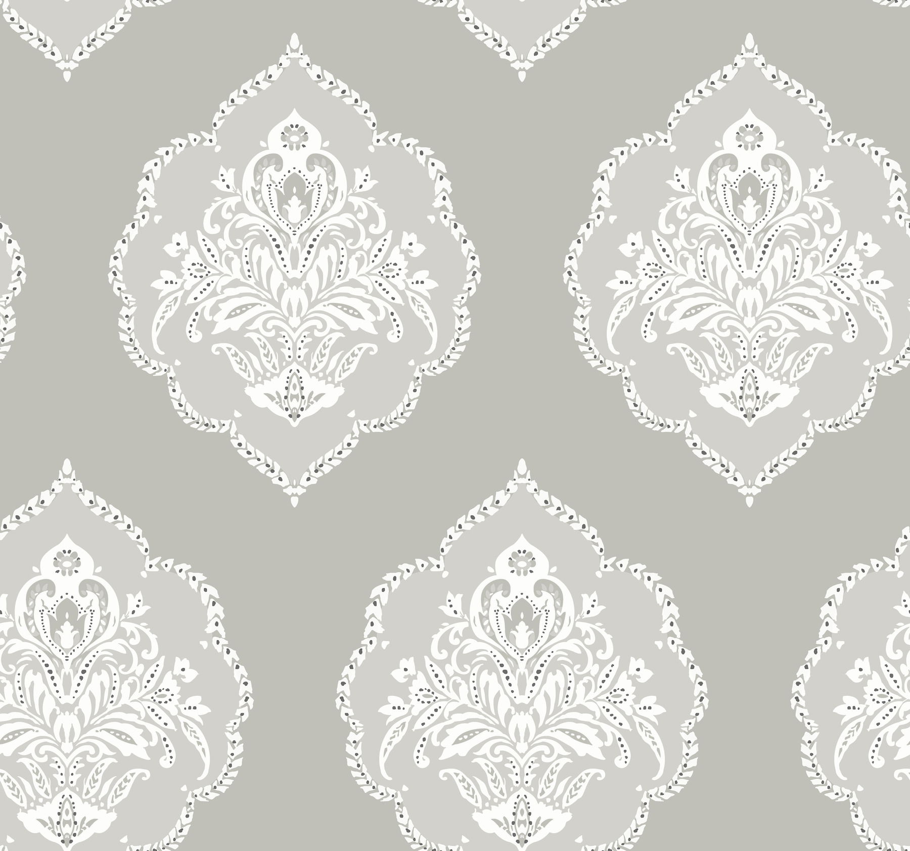 Signet Medallion Damask Grey Wallpaper large image 
