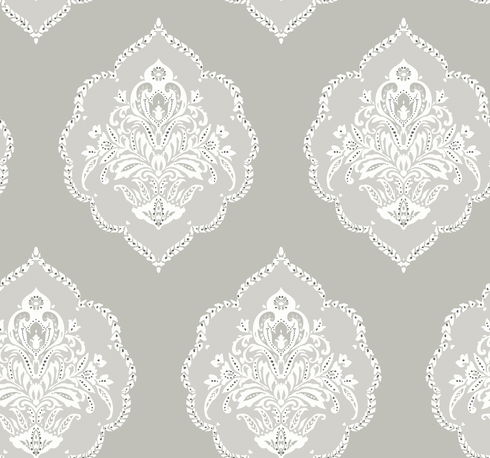 Signet Medallion Damask Grey Wallpaper