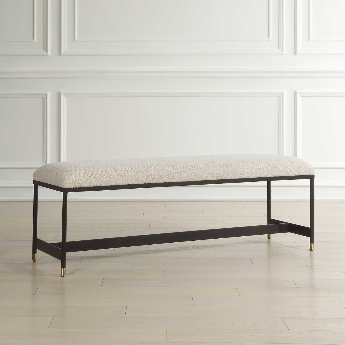 Halston Upholstered White Bench, Benche by Uttermost, 54" width x 19" height x 16" depth View 5