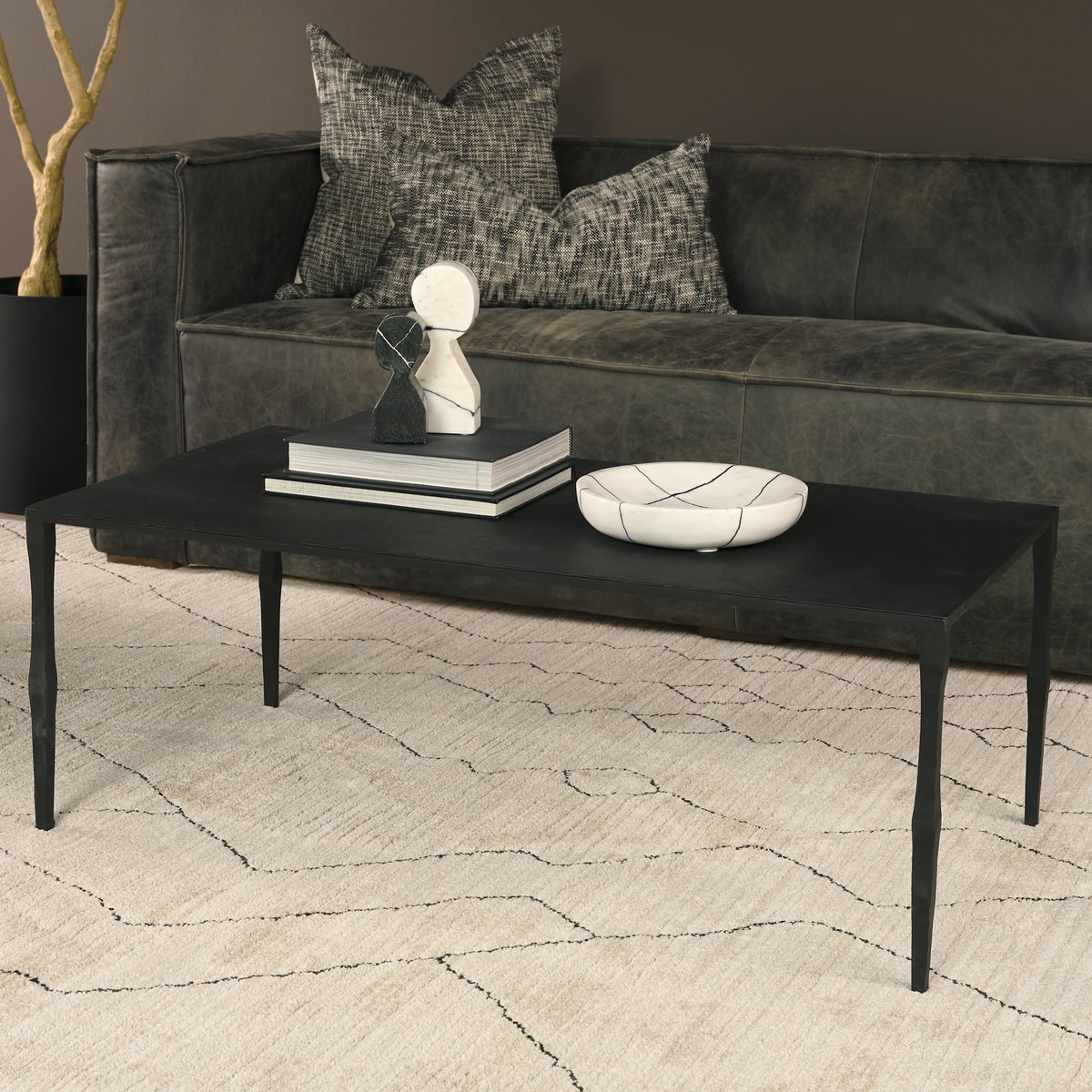 Timothy 42.0 X 22.0 X 15.5 Ebony Black Iron Coffee Table, by Mercana, 42" length x 22" width x 15.5" height View 3