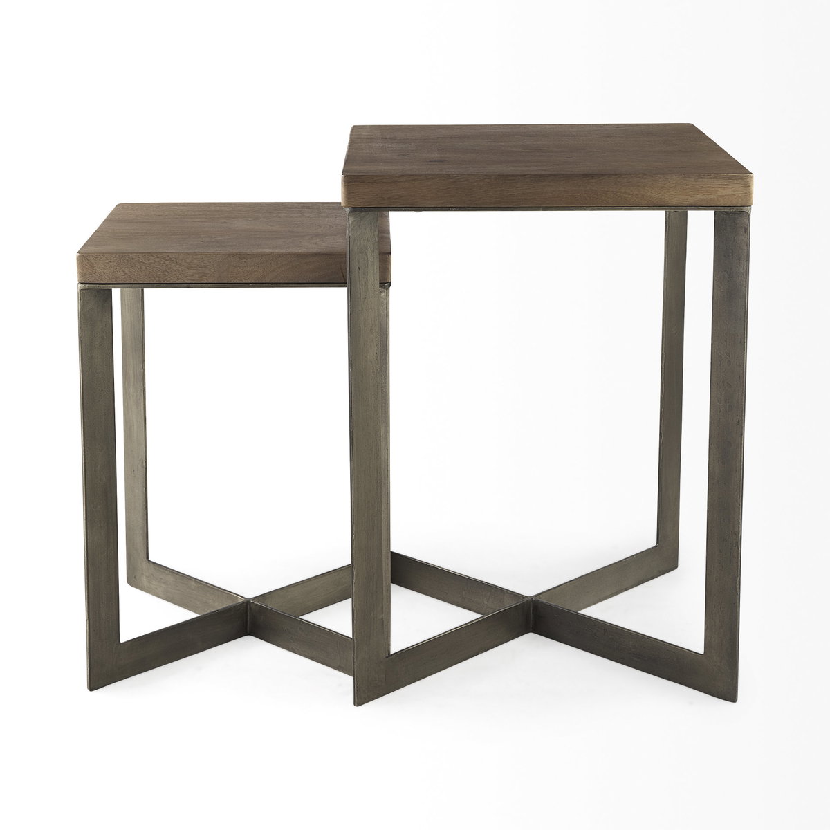 Faye (Set of 2) 19L x 19W x 26H Medium Brown Wood with Metal Base Accent Tables, Side & End Table by Mercana, 19" length x 19" width x 26" height View 7