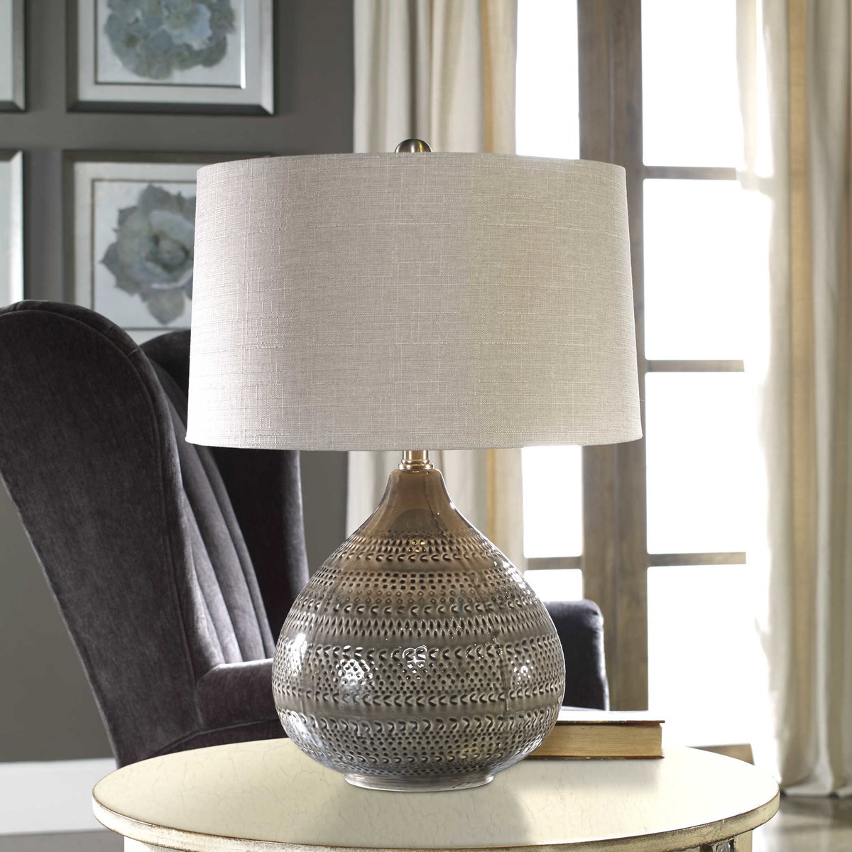 Batova Smoke Gray Lamp, Table Lamp by Uttermost, 17" width x 24.5" height x 17" depth View 4