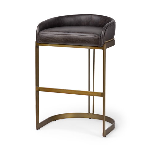 Hollyfield Backless 28.75in Seat Bar Stool | Charcoal Brown Leather