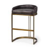 Hollyfield II Black Leather Seat Gold Metal Base Bar Stool, Counter & Bar Stool by Mercana, 20.5" length x 19.7" width x 32.7" height thumbnail 1